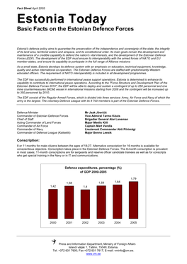 Estonia Today Basic Facts on the Estonian Defence Forces