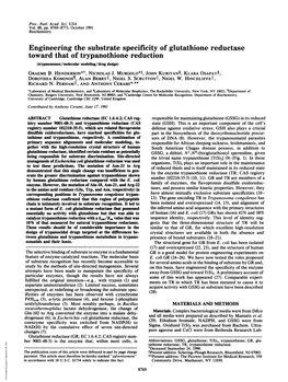 Engineering the Substrate Specificity of Glutathione Reductase Toward That of Trypanothione Reduction (Trypanosomes/Molecular Modeling/Drug Design) GRAEME B