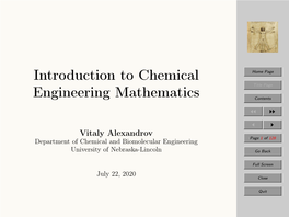 Introduction to Chemical Engineering Mathematics