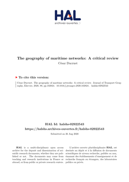 The Geography of Maritime Networks: a Critical Review César Ducruet