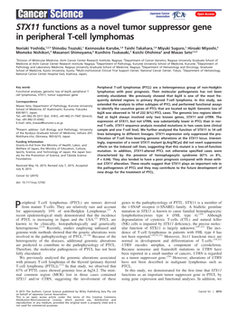 STX11 Functions As a Novel Tumor Suppressor Gene in Peripheral T&