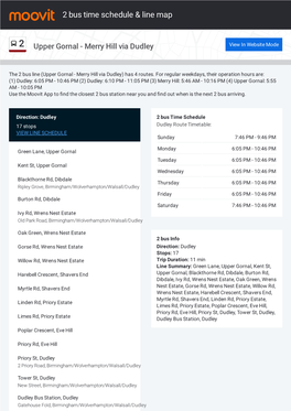 2 Bus Time Schedule & Line Route