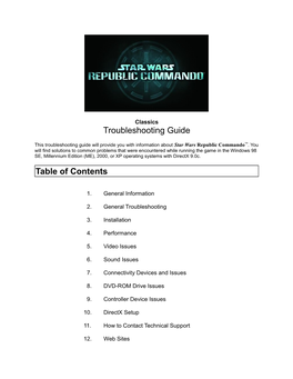 Troubleshooting Guide Table of Contents