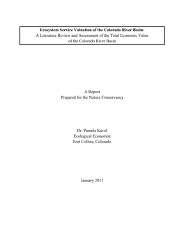 Ecosystem Service Valuation of the Colorado River Basin: a Literature Review and Assessment of the Total Economic Value of the Colorado River Basin