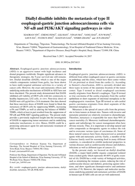 Diallyl Disulfide Inhibits the Metastasis of Type Ⅱ Esophageal‑Gastric Junction Adenocarcinoma Cells Via NF-Κb and PI3K/AKT Signaling Pathways in Vitro