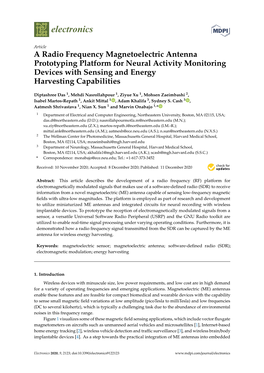 A Radio Frequency Magnetoelectric Antenna Prototyping Platform for Neural Activity Monitoring Devices with Sensing and Energy Harvesting Capabilities