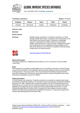 Trechisibus Antarcticus Global Invasive Species Database (GISD)