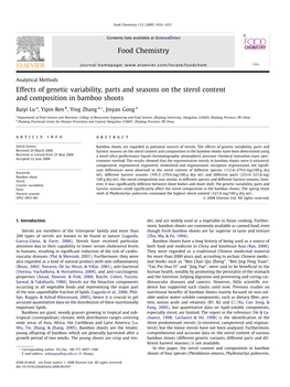 Effects of Genetic Variability, Parts and Seasons on the Sterol Content and Composition in Bamboo Shoots