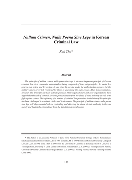 Nullum Crimen, Nulla Poena Sine Lege in Korean Criminal Law