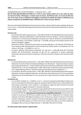 DELIBERAZIONE DELLA GIUNTA REGIONALE 2 Settembre 2019, N. 1565 [ID VIP 4631] Dlgs152/2006 LR11/2001-Proc. Di VIA Di Comp. Statale Relativa Ad Un Imp