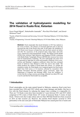 The Validation of Hydrodynamic Modelling for 2014 Flood in Kuala Krai, Kelantan
