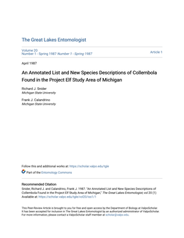 An Annotated List and New Species Descriptions of Collembola Found in the Project Elf Study Area of Michigan