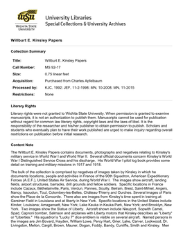 Willburt E. Kinsley Papers