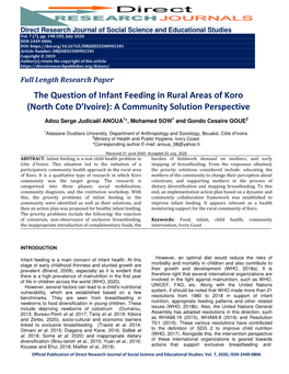 The Question of Infant Feeding in Rural Areas of Koro (North Cote D’Ivoire): a Community Solution Perspective