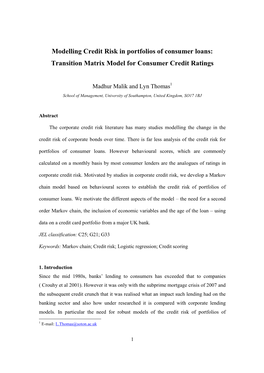 Modelling Credit Risk in Portfolios of Consumer Loans: Transition Matrix Model for Consumer Credit Ratings