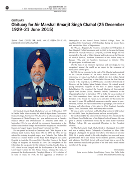 Obituary for Air Marshal Amarjit Singh Chahal (25 December 1929–21 June 2015)