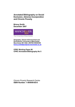 Annotated Bibliography on Social Exclusion, Adverse Incorporation and Chronic Poverty