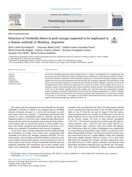 Detection of Trichinella Britovi in Pork Sausage Suspected to Be Implicated