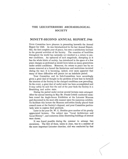 Leicestershire Archaeological Society 92Nd Annual Report 1946