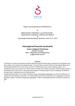 Intraregional Financial Constraints Jesper Lindgaard Christensen Aalbog University Dept