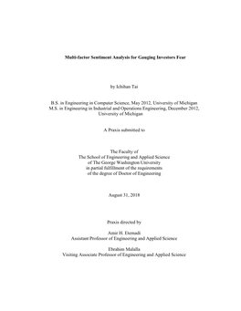 Multi-Factor Sentiment Analysis for Gauging Investors Fear by Ichihan Tai B.S. in Engineering in Computer Science, May 2012