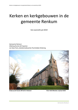 Kerken En Kerkgebouwen in De Gemeente Renkum, Een Overzicht Juli 2019