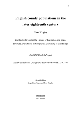 English County Populations in the Later Eighteenth Century1