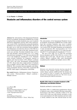 Headache and Inflammatory Disorders of the Central Nervous System