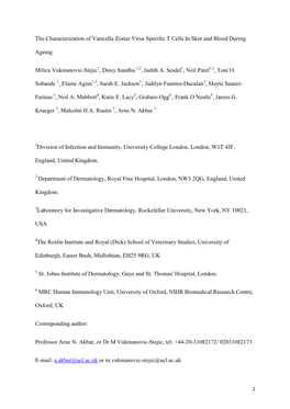 The Characterization of Varicella Zoster Virus Specific T Cells in Skin and Blood During