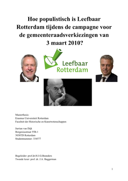 Hoe Populistisch Was Leefbaar Rotterdam Tijdens De Campagne Voor De Gemeenteraadsverkiezingen