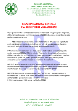 2016 Relazione Generale CV Villastellone