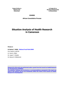 Situation Analysis of Health Research in Cameroon