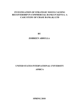 Investigation of Strategic Issues Causing Receivership in Commercial Banks in Kenya: a Case Study of Chase Bank (K) Ltd By