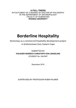 Borderline Hospitality Homestays As a Commercial Hospitality Development Project in Grahamstown East, Eastern Cape