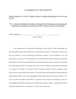 A Geometric Morphometric Analysis of Projectile Point Maintenance Using