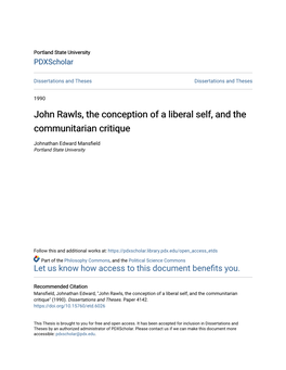 John Rawls, the Conception of a Liberal Self, and the Communitarian Critique