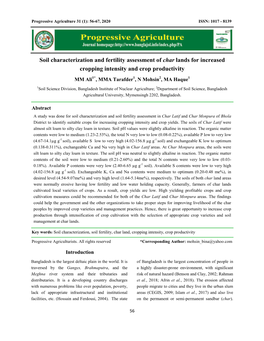 Soil Characterization and Fertility Assessment of Char Lands for Increased Cropping Intensity and Crop Productivity MM Ali1*, MMA Tarafder1, N Mohsin2, MA Haque1