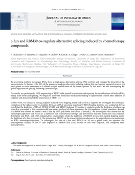 C-Jun and RBM39 Co-Regulate Alternative Splicing Induced by Chemotherapy Compounds