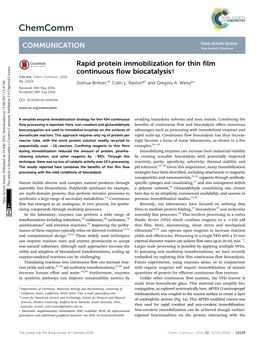 Rapid Protein Immobilization for Thin Film Continuous Flow Biocatalysis† Cite This: Chem