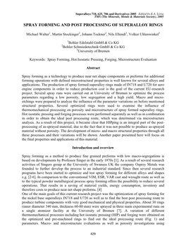 Spray Forming and Post Processing of Superalloy Rings