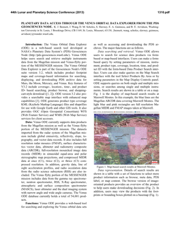 The Venus Orbital Data Explorer from the Pds Geosciences Node