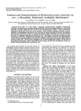 Isolation and Characterization of Methanobacterium Espanolae Sp