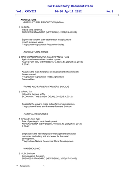 Parliamentary Documentation Vol. XXXVIII 16-30 April 2012 No.8