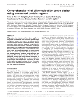 Comprehensive Viral Oligonucleotide Probe Design Using Conserved Protein Regions Omar J