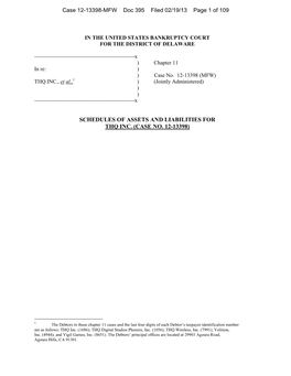 Schedules of Assets and Liabilities for Thq Inc. (Case No