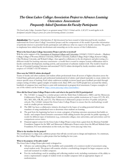 The Great Lakes College Association Project to Advance Learning Outcomes Assessment Frequently Asked Questions for Faculty Participants