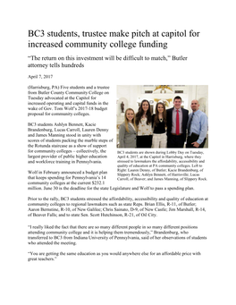 BC3 Students, Trustee Make Pitch at Capitol for Increased Community College Funding