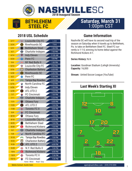 27 18 5 2 22 12 7 20 10 8 17 STEEL FC BETHLEHEM 1:00Pm CST