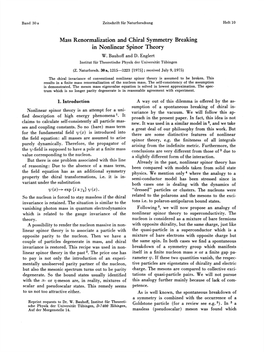 Mass Renormalization and Chiral Symmetry Breaking in Nonlinear Spinor Theory W