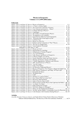 Physics in Perspective Volumes 1-11 (1999-2009) Index